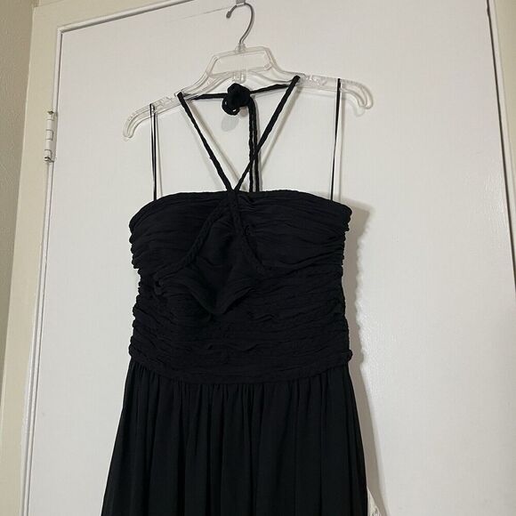 NEW! Dress the Population Aura Bandeau halter high slit chiffon black gown large - Picture 2 of 12